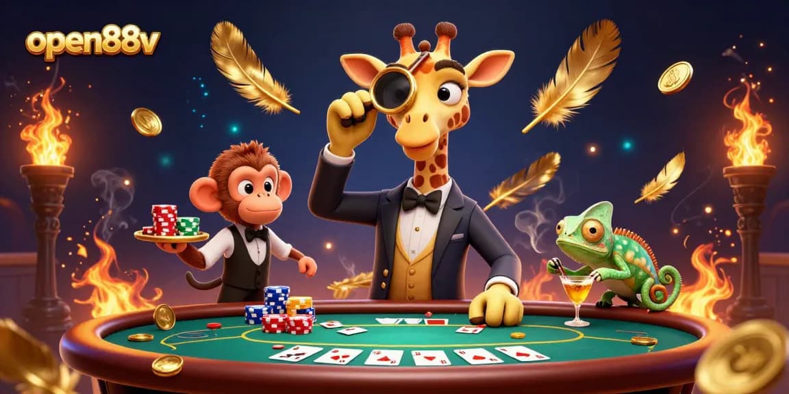 Engage with open88v as a high-roller giraffe and friends enjoy thrilling poker action.