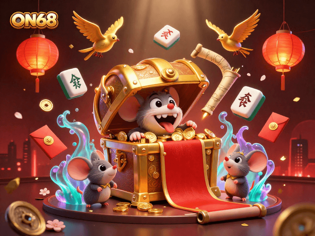 Engage in the riches of ON68 with explosive fortunes in a vibrant 3D casino scene.