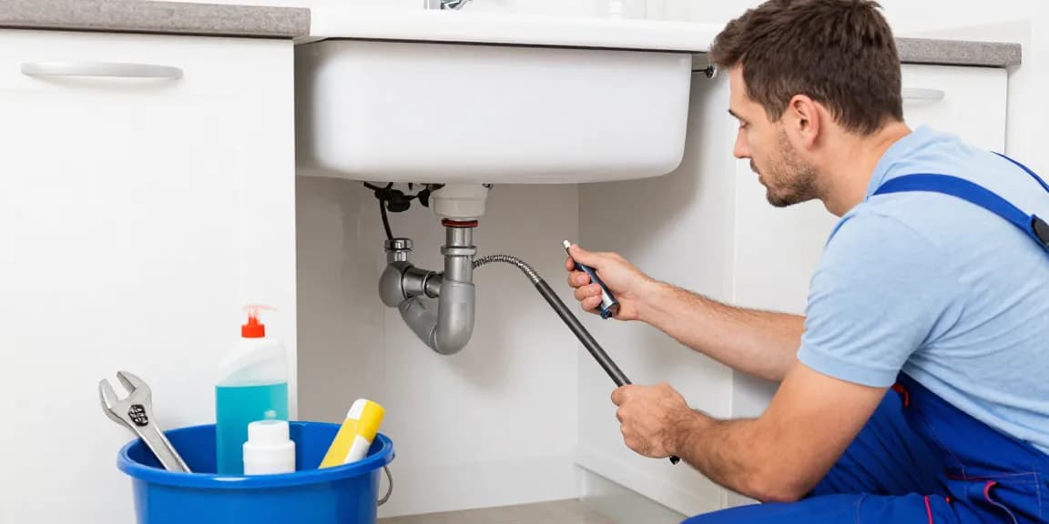 Afvoer verstopt? Professionele loodgieter verhelpt het probleem in een moderne keuken.