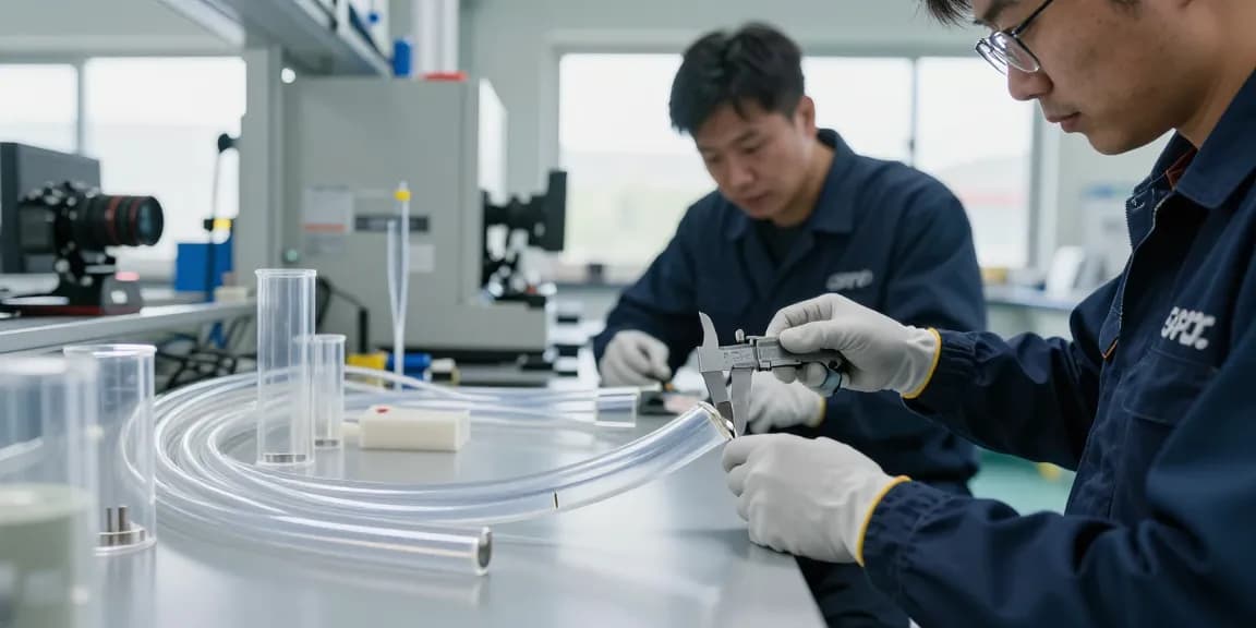 FEP buis inspecteren in een moderne industriële omgeving met technici.