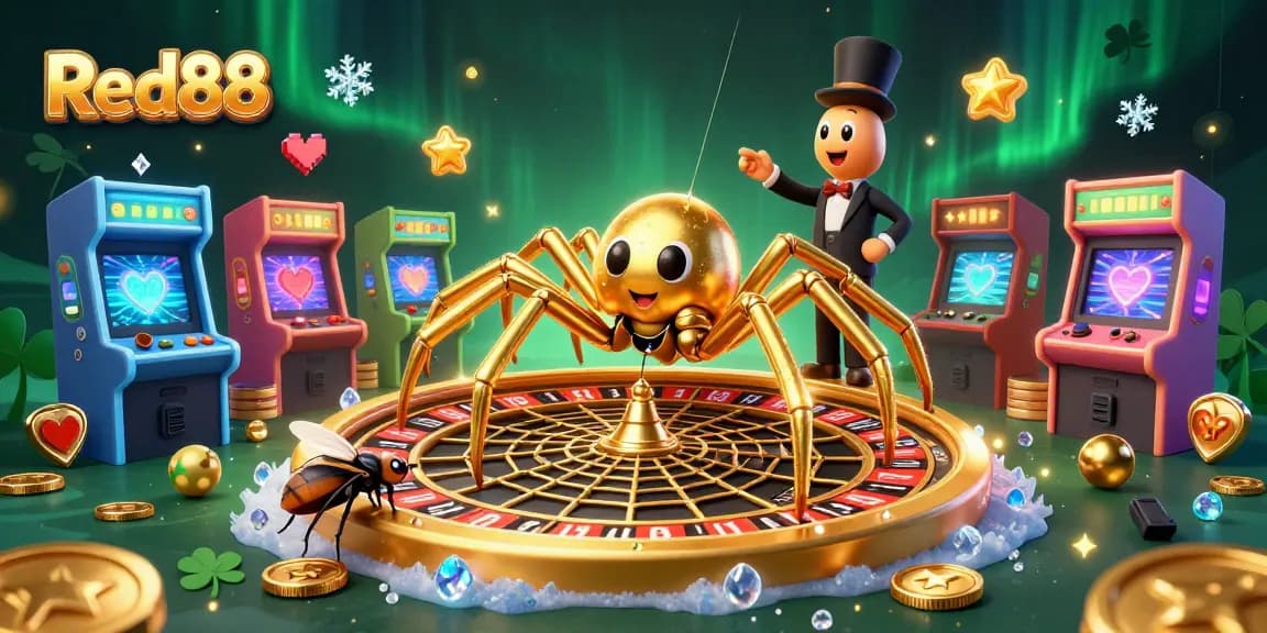 Engage in thrilling games at Red88, where a colorful spider spins roulette and bets are placed dynamically.