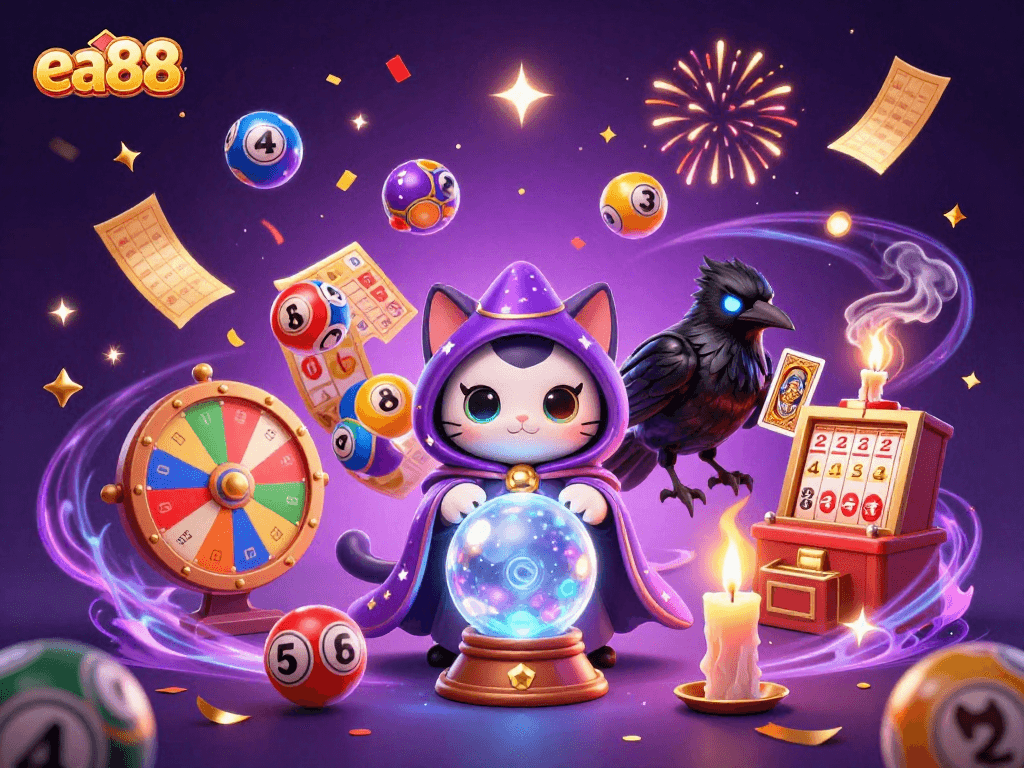 Experience exhilarating wins with ea88's vibrant gaming elements in an enchanting casino scene.