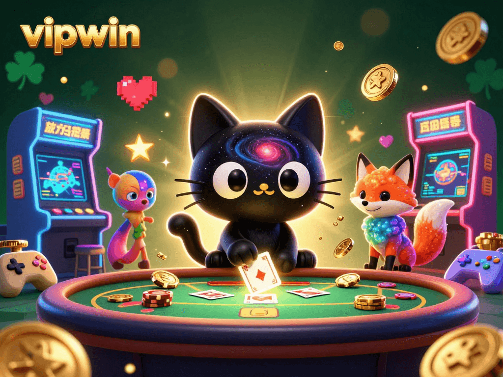 Experience the thrill of gaming at vipwin with a cosmic casino scene filled with 3D elements.