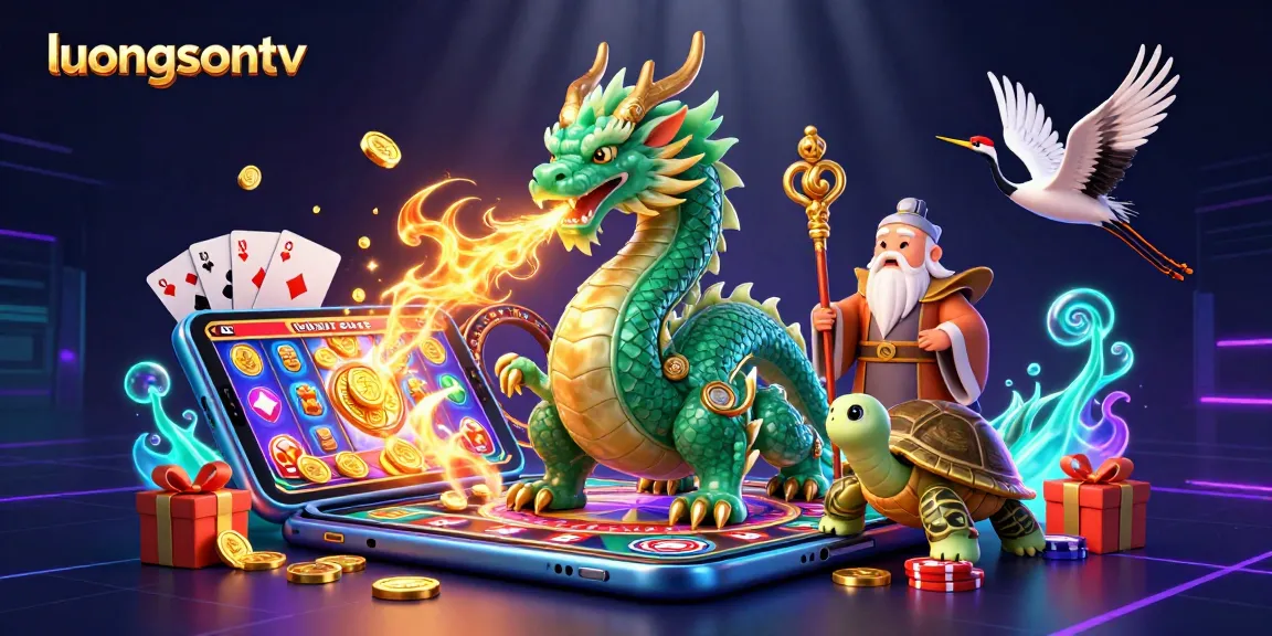 Engage with luongsontv's vivid 3D illustration showcasing a jade dragon and gaming elements.