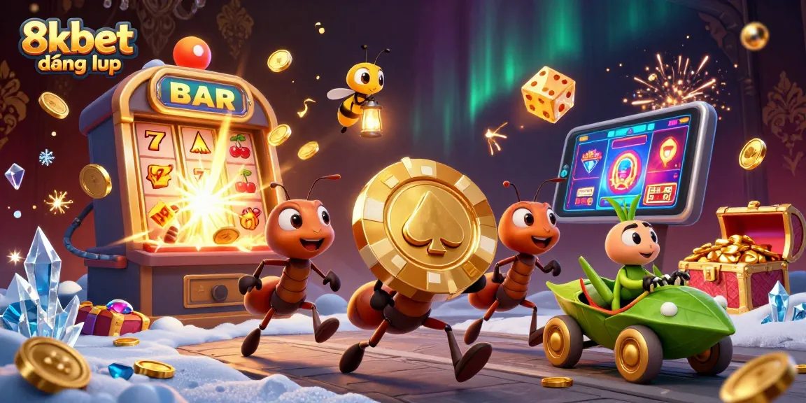 Experience exhilarating gaming at 8xbet đăng nhập with dynamic ants transporting a massive golden poker chip.
