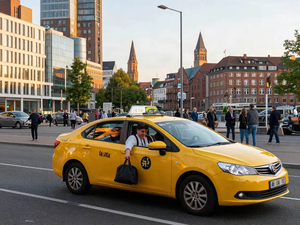 Taxi Rotterdam in de straten van Rotterdam, met passagiers die in- en uitstappen.