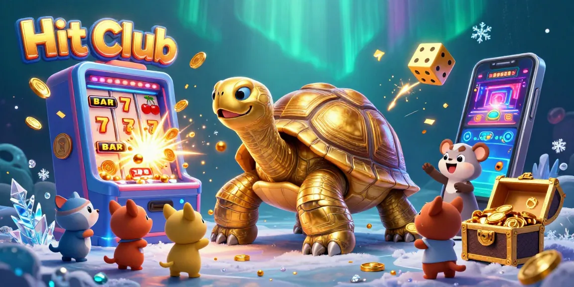Experience thrilling jackpots and gameplay at Hit Club with a vibrant, energetic 3D illustration.