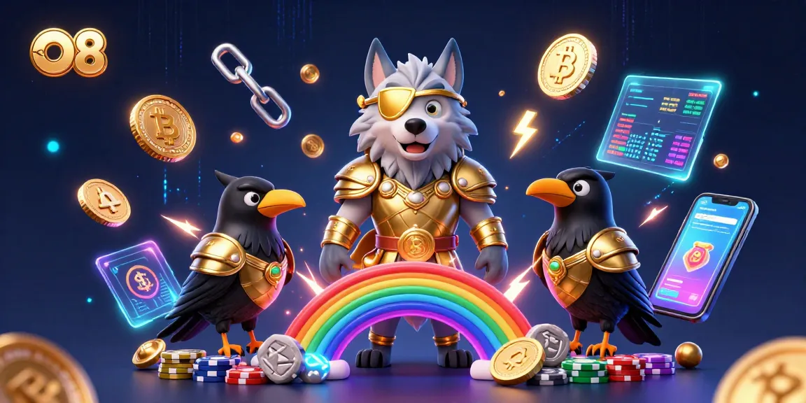 Engage with O8's thrilling casino experience through this vibrant illustration of Odin and crypto elements.