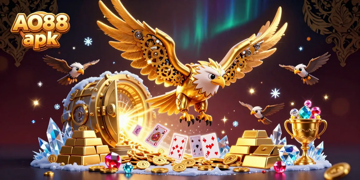 Watch the cybernetic golden eagle soar through the AO88 apk world of treasures and holographic cards.