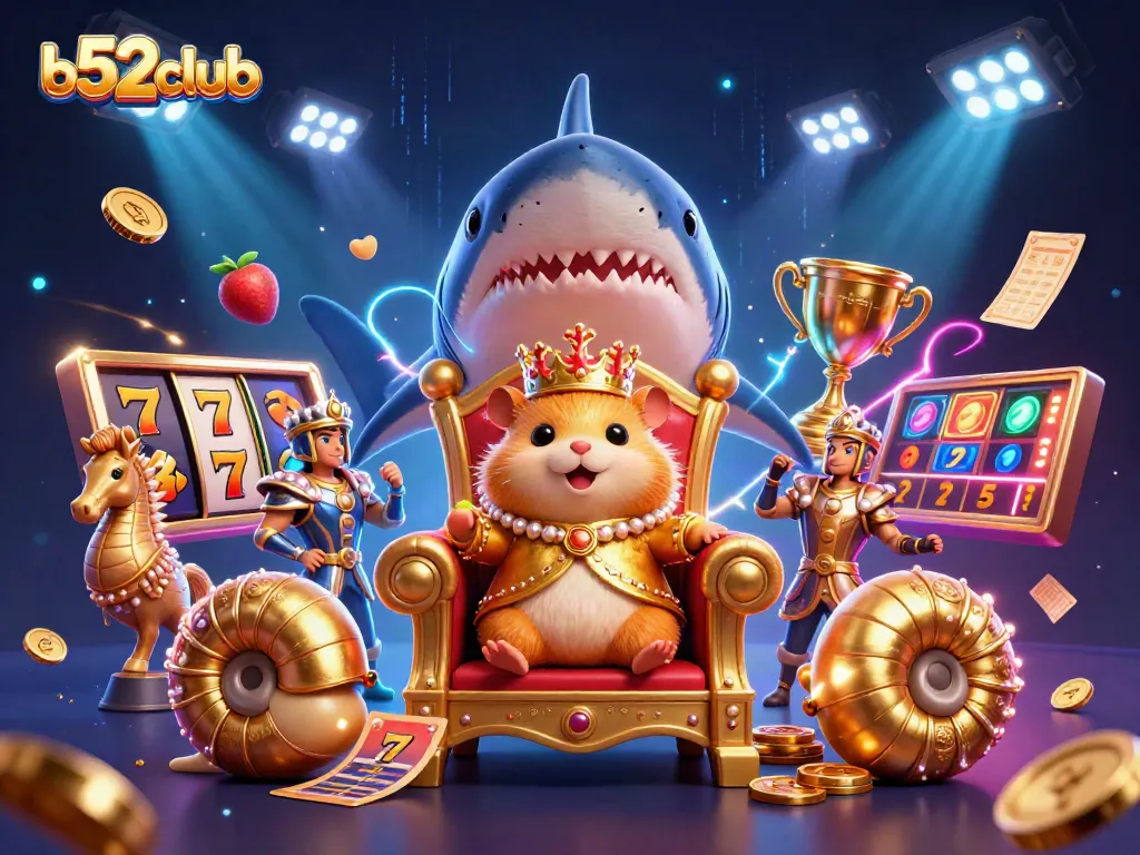 Engage in thrilling gameplay at b52club featuring a golden hamster king and dazzling casino elements.