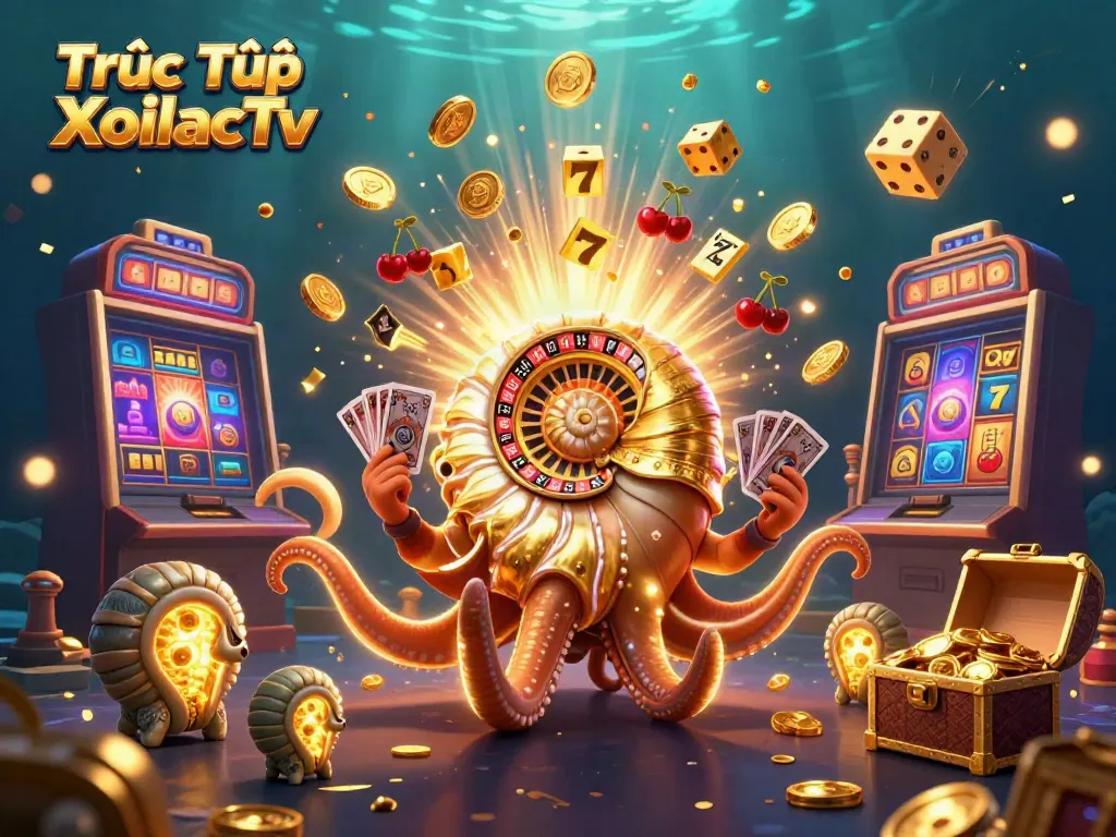 Experience the thrilling excitement of Trực Tiếp XoilacTv with a vibrant casino illustration featuring gaming elements and a dazzling atmosphere.
