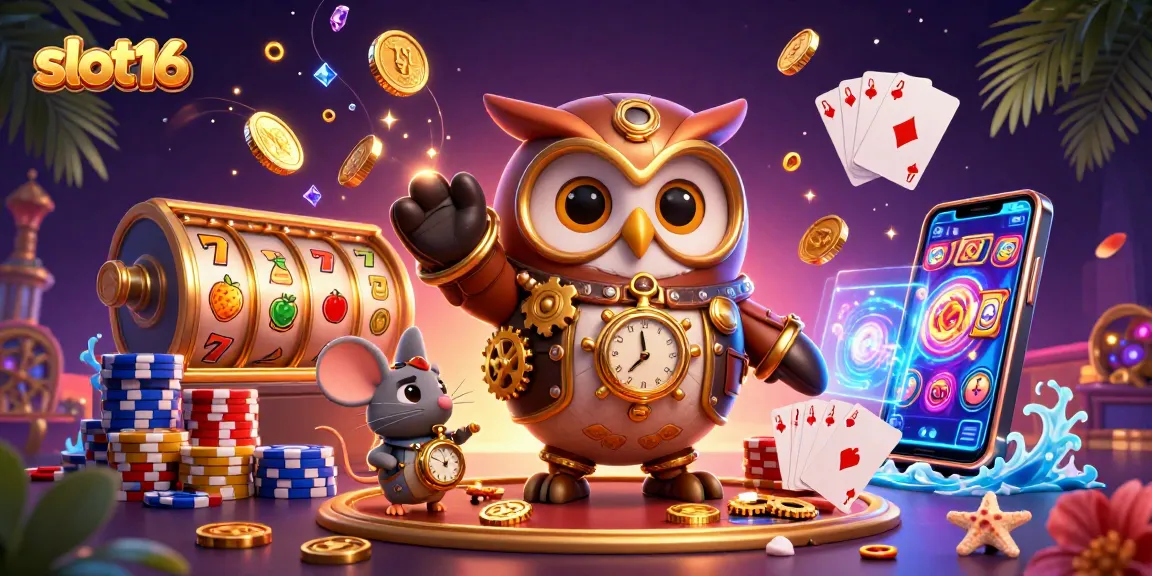 Engage with slot16 gaming excitement amid 3D illustrations of lucky slots and vibrant casino elements.