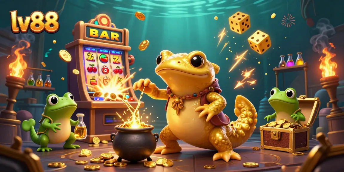 Experience the excitement of lv88 with a vibrant scene of rich casino elements and gold transmutation.