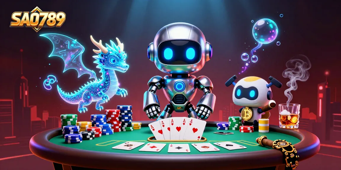 SAO789 showcases an energetic gaming scene with characters, poker elements, and vibrant design.