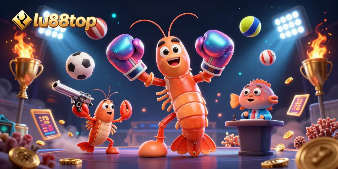 Engage in advanced gambling with lu88top, featuring a vibrant casino scene of animated marine characters.