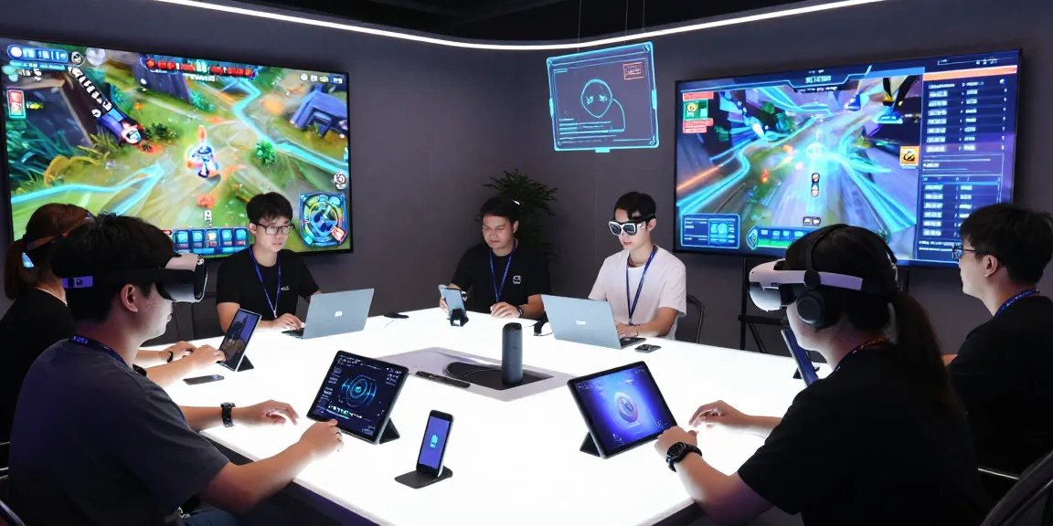 Aktivitas kolaboratif di ruang inovasi teknologi dengan tisu4d sebagai fokus aplikasi 3D yang interaktif.