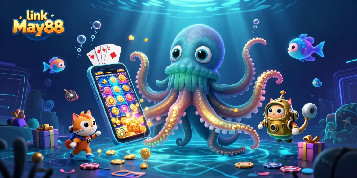 Engage with thrilling gaming adventures at link May88, where a kraken and diving cat symbolize online casino excitement.