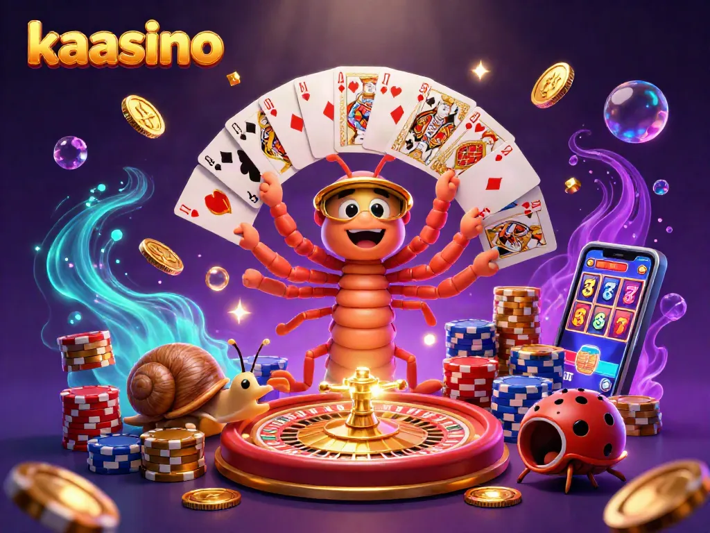 Explore the exciting world of kaasino, surrounded by vibrant casino elements and animated characters.