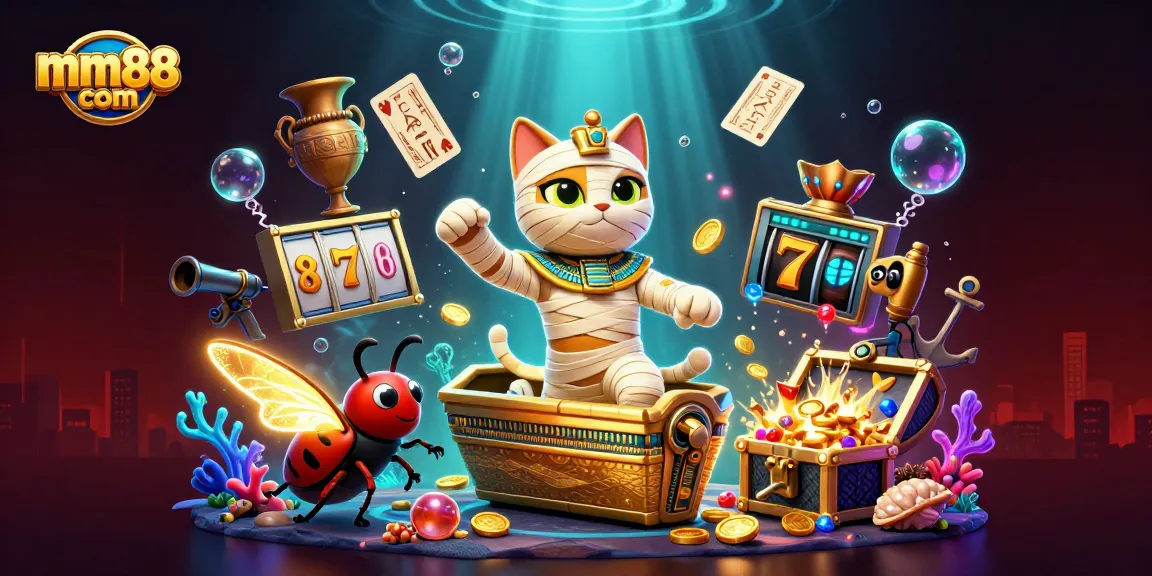 Play immersive games at mm88 com with a unique 3D casino scene showcasing bonuses and jackpots.