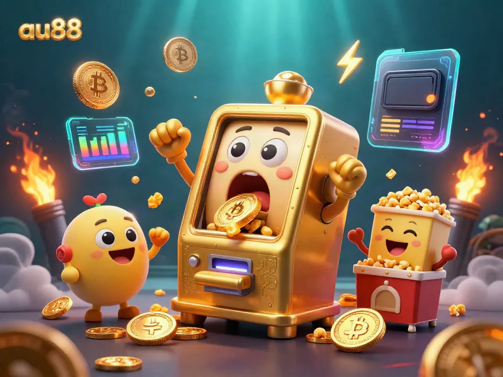 Spin the reels at au88 with captivating 3D slot machines celebrating big wins amidst dazzling gold coins and crypto elements.