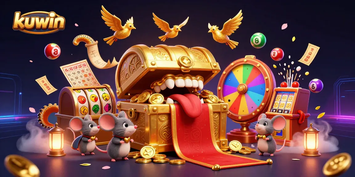 Experience thrilling games with kuwin's colorful slots and lottery elements in a vibrant casino scene.