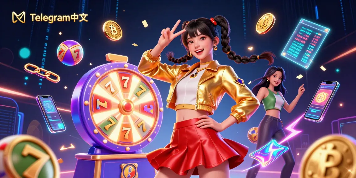 与Telegram中文一起拥抱获胜的兴奋，场景中充满生动的颜色和赌场元素。