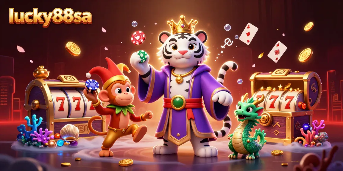 Engage in thrilling action at lucky88sa with vibrant characters and casino games in a magical scene.