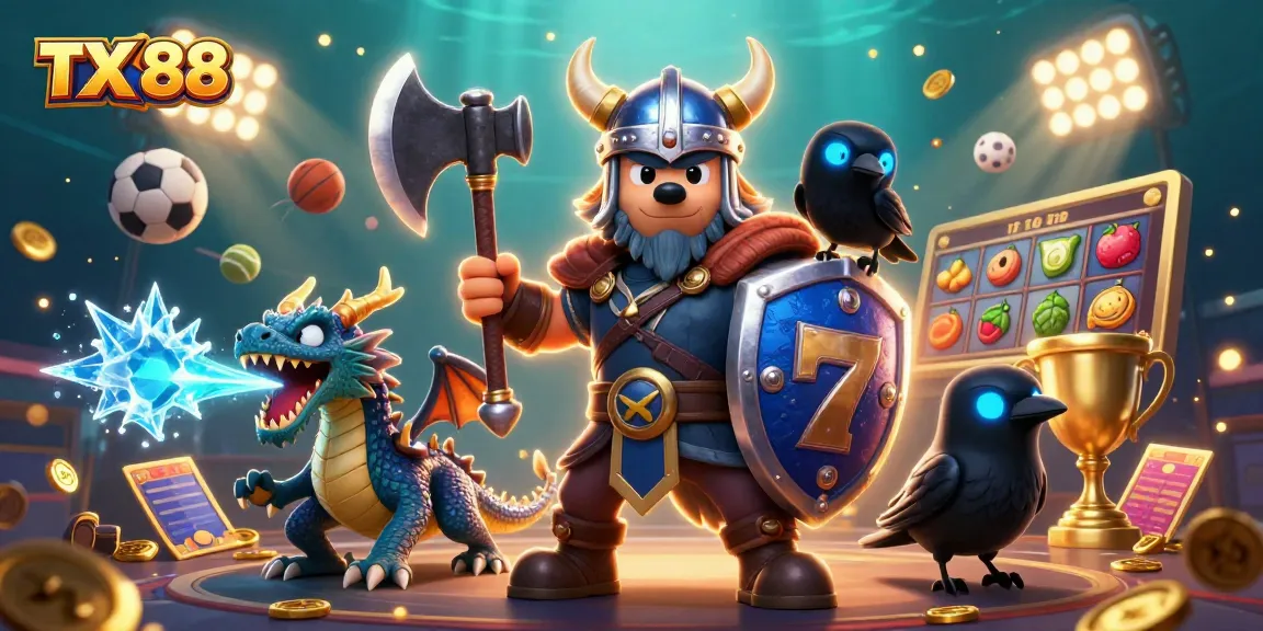 Engage in thrilling slots and sports action with TX 88 in this dynamic 3D illustration.