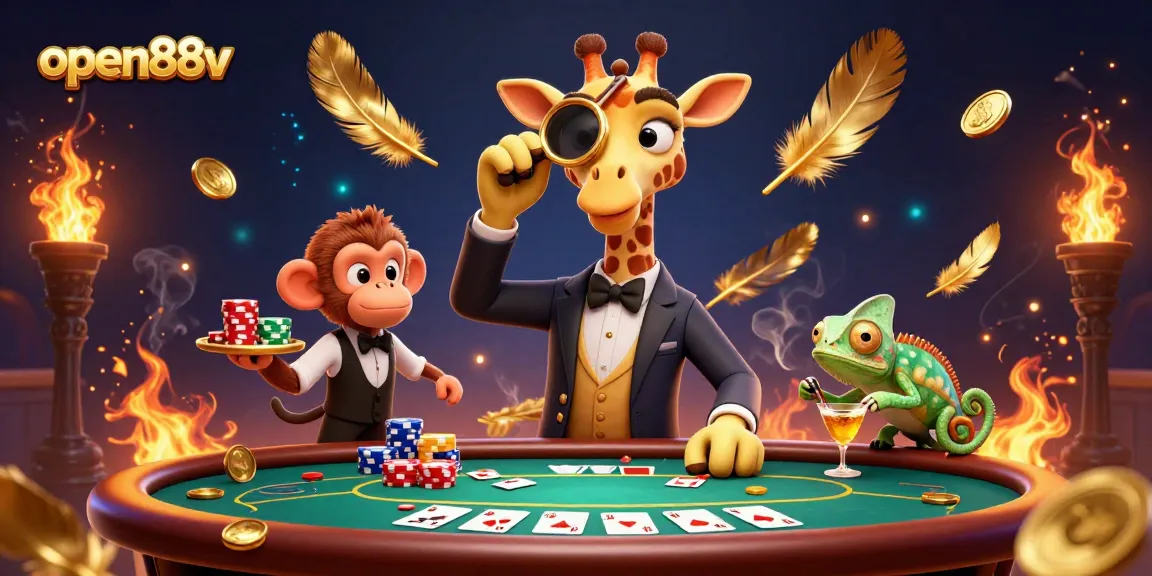 Engage with open88v as a high-roller giraffe and friends enjoy thrilling poker action.