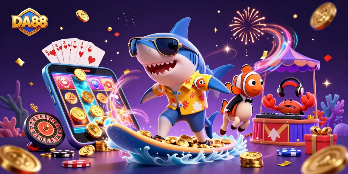 Experience DA88 excitement with a thrilling casino-themed 3D scene featuring animated characters!
