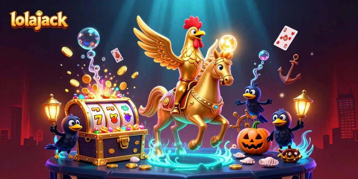 Experience thrilling gameplay at lolajack casino with golden rooster characters in a vibrant casino scene.