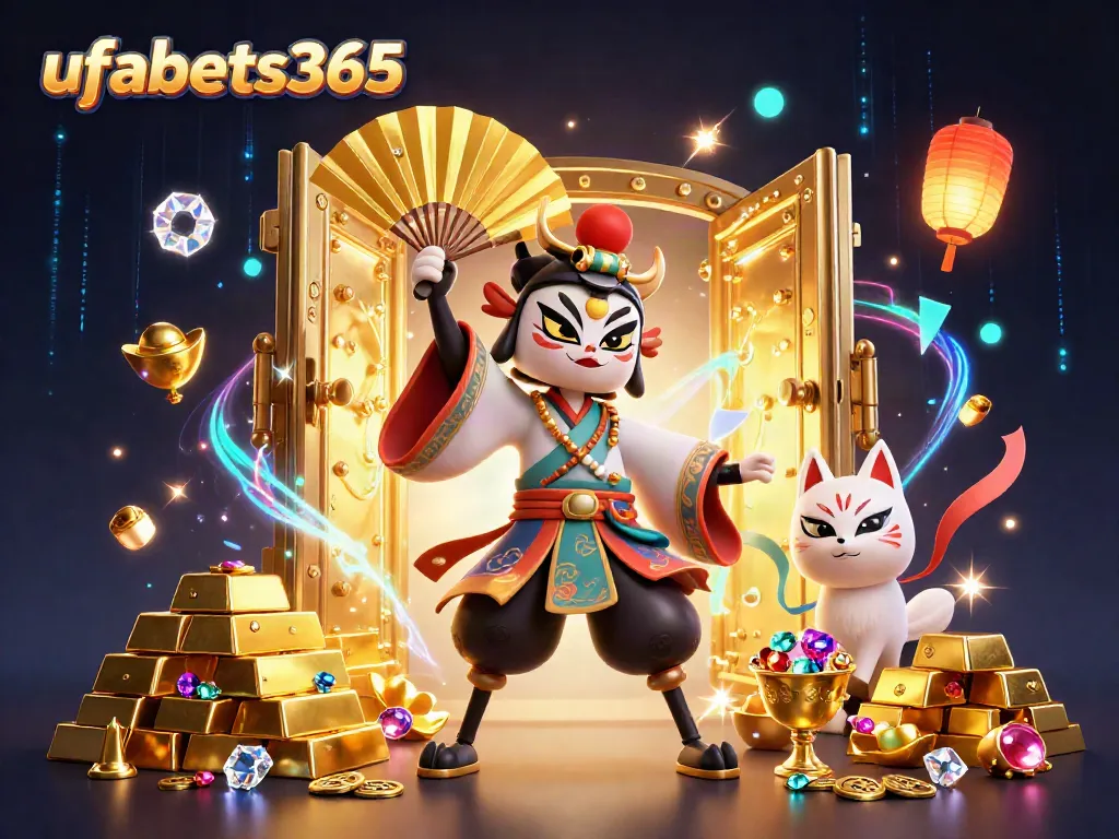 Experience the excitement with ufabets365, showcasing a vibrant 3D casino scene full of treasures and vibrant characters.