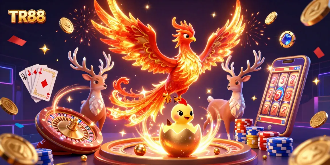 Engage with TR88's thrilling gaming atmosphere featuring dynamic characters and casino elements.
