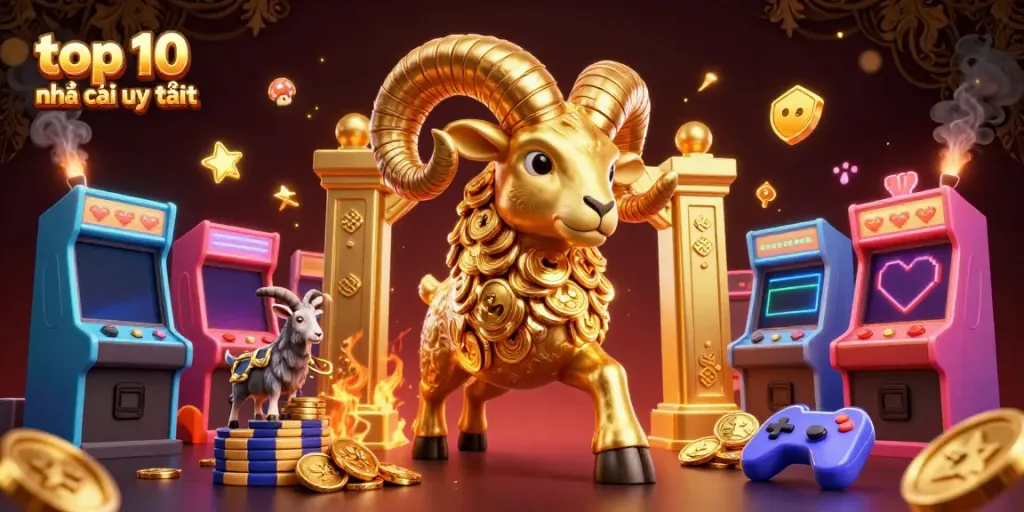 Engage with top 10 nhà cái uy tín in a vibrant 3D casino scene filled with excitement and colorful game elements.