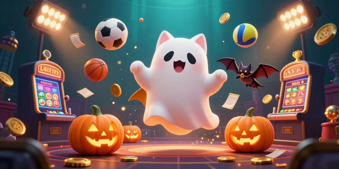 Experience the thrilling atmosphere of LUCKY88 with a ghost cat and vampire bat in a vibrant casino setting.