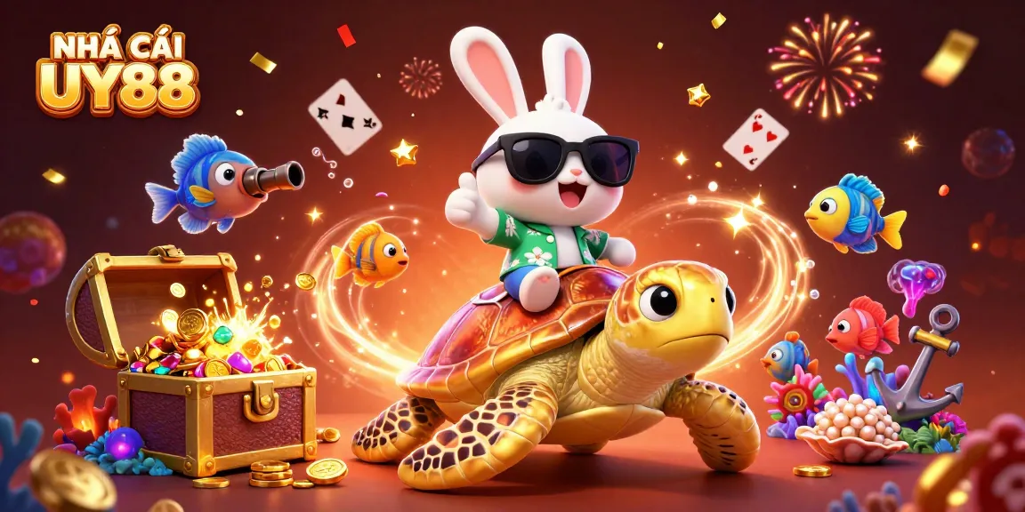 Celebrate wins with NHÀ CÁI UY88 in this vibrant 3D illustration showcasing engaging casino elements.