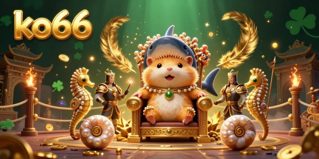 Experience the excitement of ko66 gaming with a unique golden hamster king and elaborate casino elements.