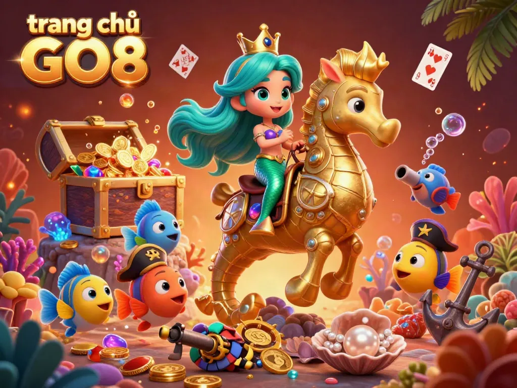 Immerse in the vibrant action at trang chủ GO8 with a magical underwater scene featuring a mermaid princess and her fish friends.