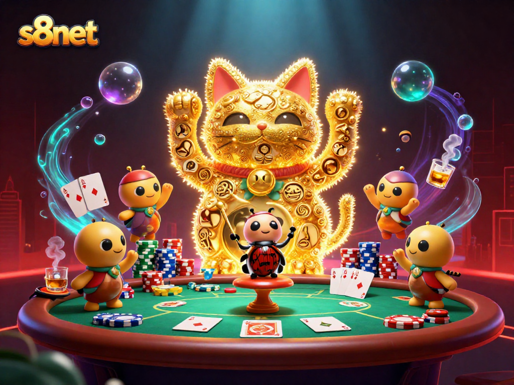 Experience the vibrant energy of s8net with dynamic firefly characters in an engaging casino scene.
