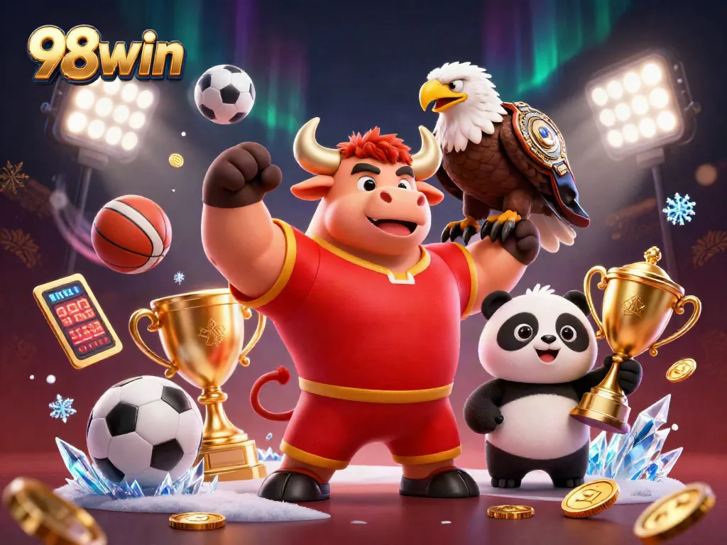 Experience thrilling action with 98win in this lively casino illustration featuring dynamic characters.