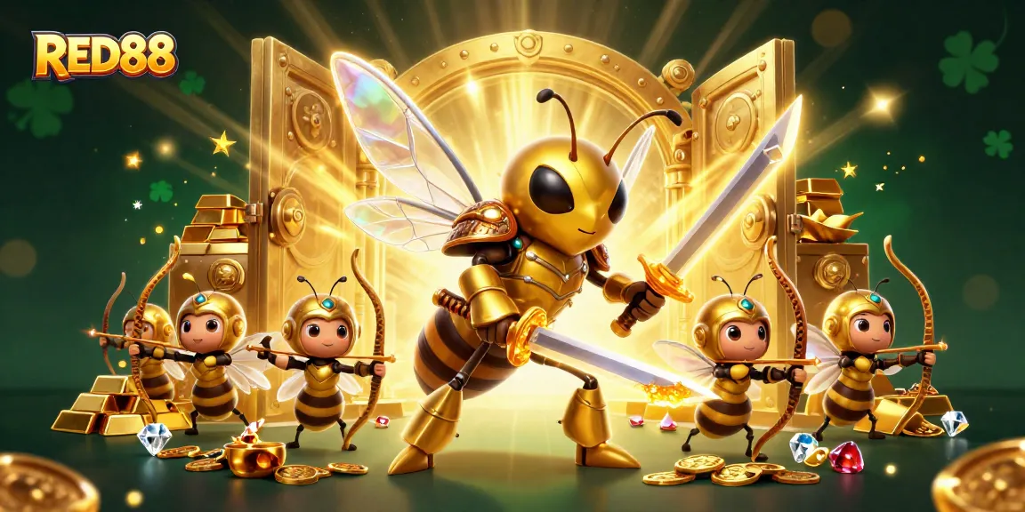 Experience exciting casino adventures with RED88's dynamic gaming scene featuring unique characters and treasure elements.