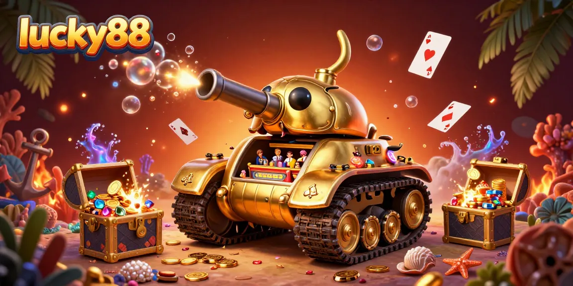 Experience excitement in the lucky88 casino with vibrant imagery of the golden beetle tank and cascading treasures.