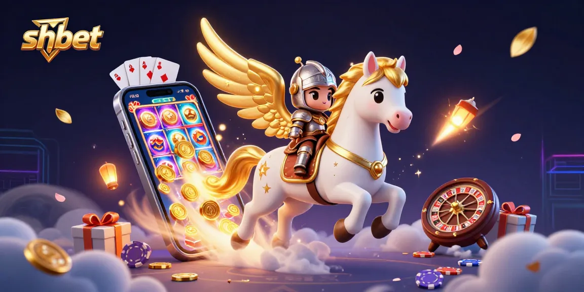 Experience the dynamic gaming world of shbet with a celestial knight and vibrant casino elements.