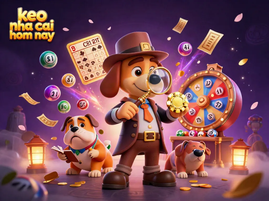 Engage with the latest odds on "keo nha cai hom nay" featuring a detective and bulldog in a rich casino scene.
