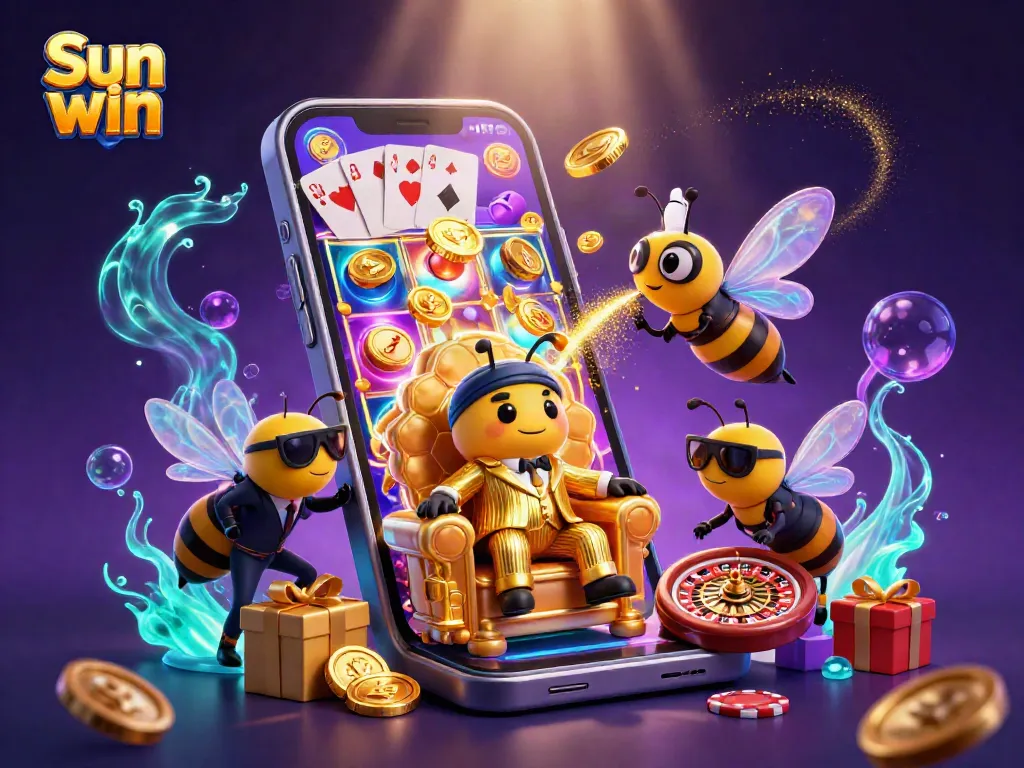 Play slots with Sun win in this vibrant cartoon scene of a buzzing casino.