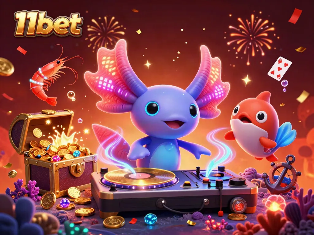 Experience exhilarating online gaming with 11bet's vibrant 3D casino illustration showcasing underwater elements and dynamic characters.