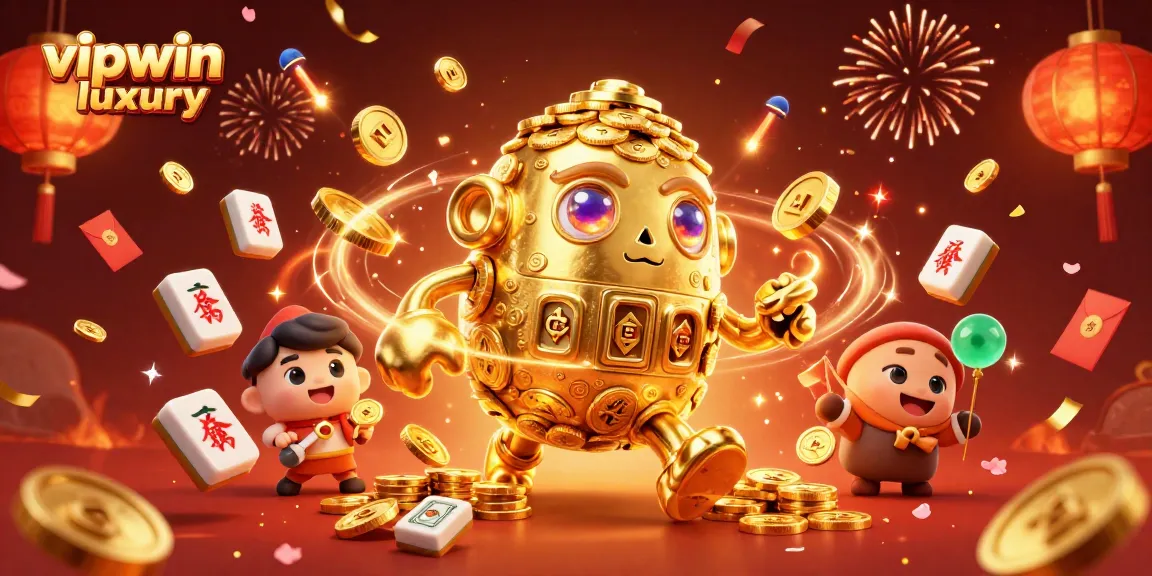 Win big at vipwin luxury with a vibrant 3D illustration of an ancient golden golem in a casino scene.