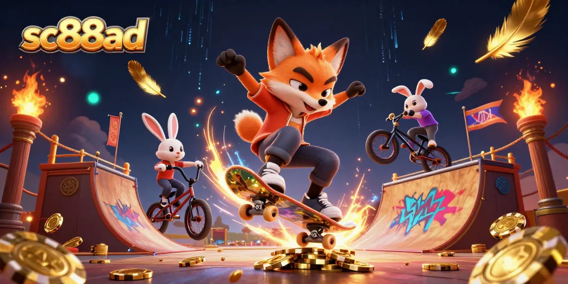Join the sc88ad gaming adventure with our 3D skateboarder fox flipping over poker chips!