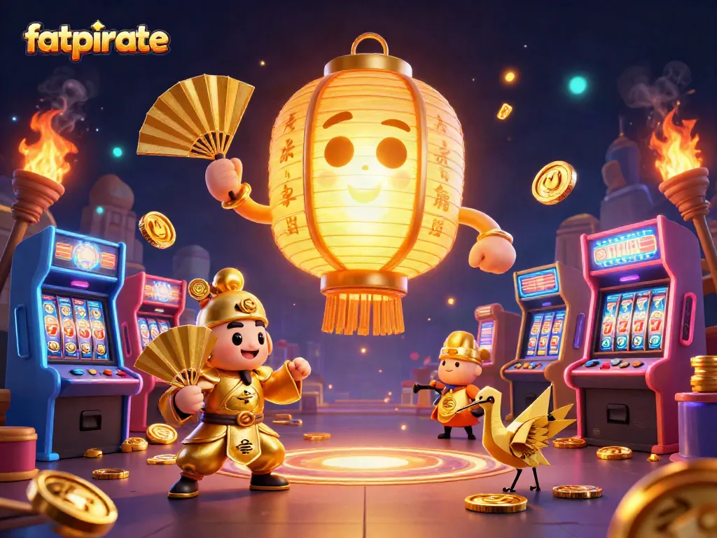 Experience the magic of fatpirate with vibrant casino elements surrounding a glowing golden spirit.
