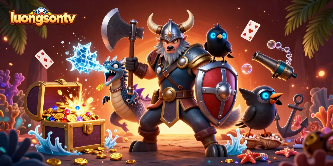 Experience thrilling moments at luongsontv with vibrant casino action featuring a Viking warrior and dragon.